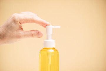 Disinfectant gel, oil in hands wipe hand hygiene, coronavirus virus prevention. Gentle Hand Skin Care.