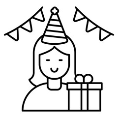 A flat design icon of birthday girl