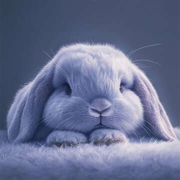 relaxed lop eared bunny lying down on soft pastel fur