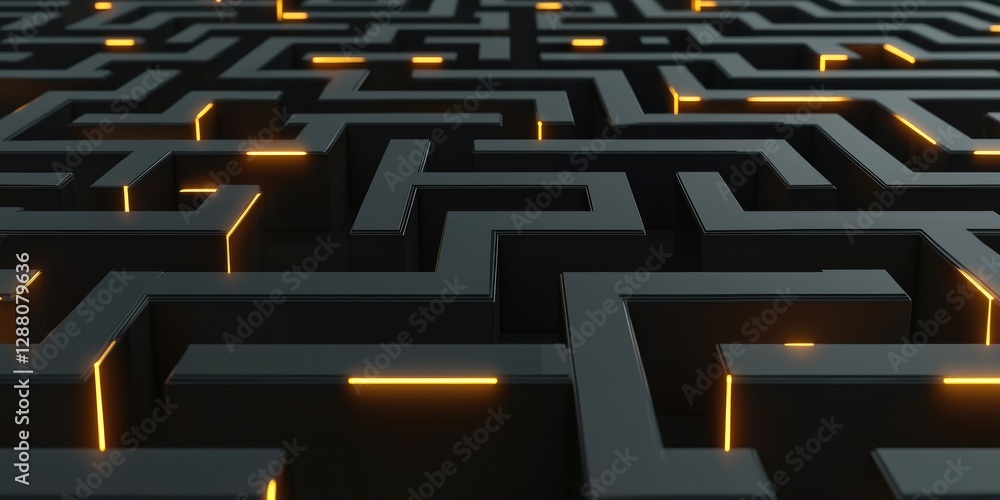 Poster impact effect economic services concept. abstract maze design with illuminated lines and dark edges.