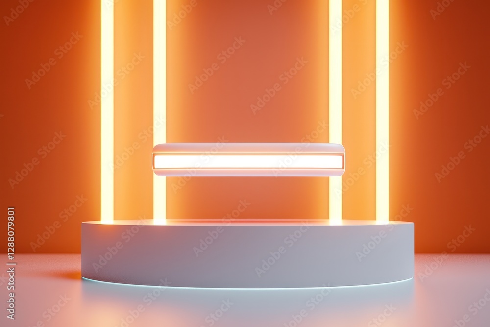 Aufkleber floating product mockup on glowing podium with clean background and ample branding space.