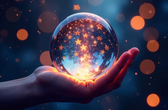  Magical ball in hands, Light Globe with Stars, digital era of reviews and ratings, Stars in the Magical Glass Ball 
