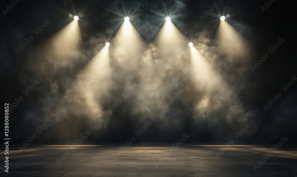 Poster dramatic stage lighting with fog creating an atmospheric performance backdrop