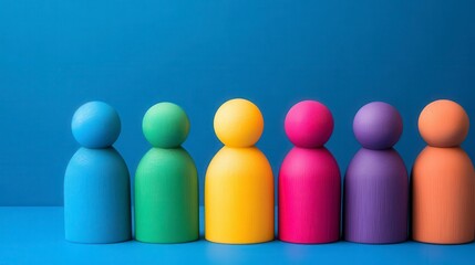 Colorful Wooden Figures Representing Diversity and Unity