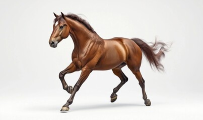 Obraz premium Majestic brown horse in mid-gallop showcasing strength and grace