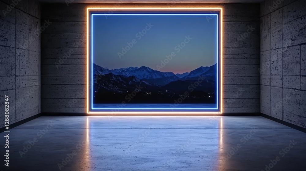 Poster the sky-fi scene is set in an empty room with harsh concrete walls and a neon-lit atmosphere