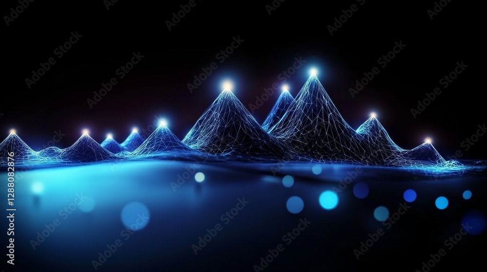 Poster a dark background features a laser neon figure set against an abstract sky-fi setting