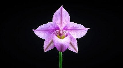 Pink orchid blossom, studio shot, black background, botanical illustration