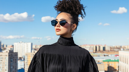 A woman from Kazakhstan poses in her city