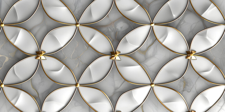 Seamless pattern of grey and white flower-shaped designs, perfect for elegant and modern backgrounds.