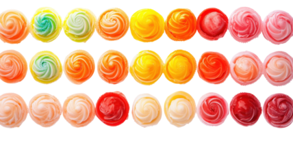 Colorful array of spiral cupcakes displayed in vibrant hues, showcasing sweet treats in a delightful arrangement