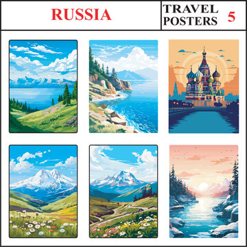 Russia Lake Baikal Lake Baikal Moscow Travel Poster Wall Art Print Collection Set Part 5