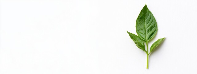 Fototapeta premium Fresh basil leaf isolated on white background with full depth of field. Top view with copy space for your text. Flat lay