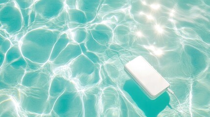 Charger cable and power bank placed on a clear water background, futuristic and sleek design