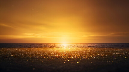 Obraz premium Golden Sunset Over Ocean Beach with Glitter Sand