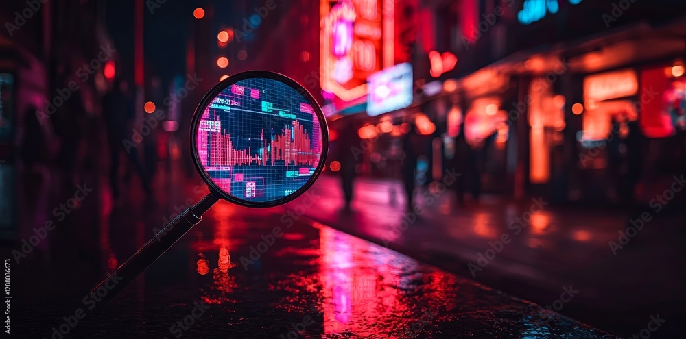 Poster in-depth analysis of financial data is performed with a magnifying glass and generative ai