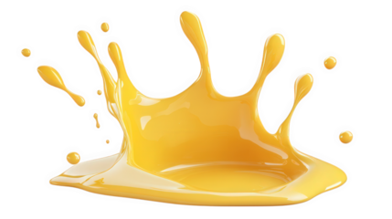a vibrant splash of yellow liquid. resembling paint or a similar substance. against a clean white background the dynamic motion of the splash conveys energy and creativity. making it suitable for arti
