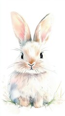 Obraz premium Adorable fluffy rabbit with large ears sitting on grass, showcasing its cute features and playful demeanor, perfect for animal lovers and pet enthusiasts, cute pets concept