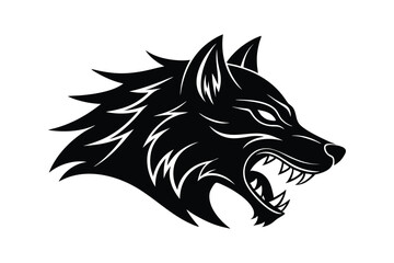 Silhouette tattoo style illustration of a snarling wolf's head vector design.eps