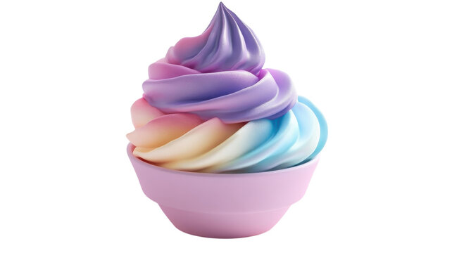 Colorful swirl soft serve dessert in a bowl with pastel hues from a summer treat shop