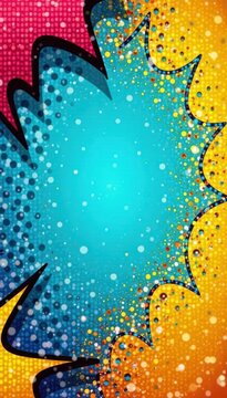 Bright colorful comic book background with bold dot harf tone element and bubble graphics, bold typography, digital art