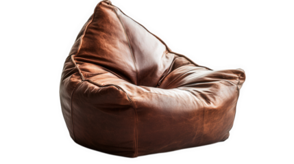 large. plush bean bag chair with a smooth. brown leather-like texture. designed for comfort and relaxation its unique shape invites users to sink in and enjoy leisure time. making it a popular choice