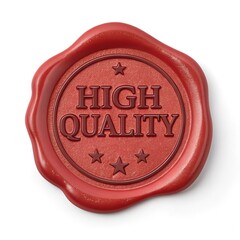 Red wax seal stamp isolated on clean white background with text High Quality