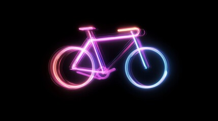 Fototapeta premium A bicycle is set against a black background and features a neon blue hologram style