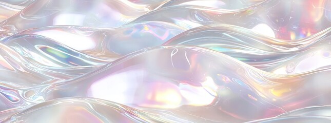 Obraz premium The texture resembles a hologram, set against an abstract gradient background, featuring holographic rainbow foil, a light metal pastel pattern, and an iridescent foil effect texture, finished with a