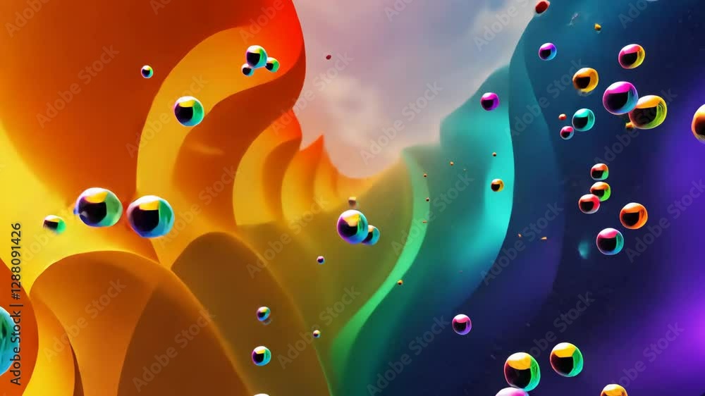 Poster A colorful image of a flower with many small spheres. The spheres are in different colors and sizes