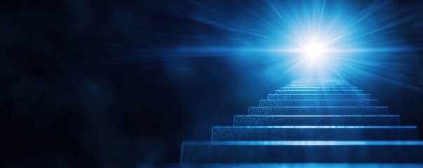Obraz premium A bright blue light illuminates a staircase, creating a mystical atmosphere that invites curiosity and wonder.