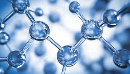 Close-up view of a molecular structure, showcasing its intricate network of interconnected spheres. The image evokes a sense of scientific discovery and the beauty of the microscopic world.