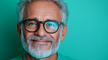 Man with glasses is smiling and looking at the camera. Concept of warmth and friendliness