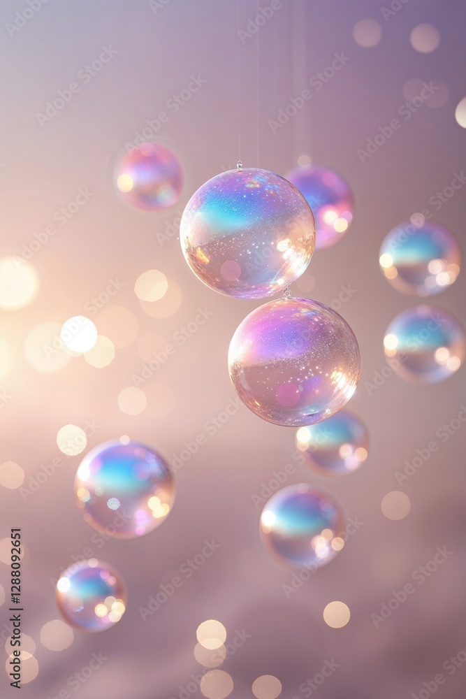 Poster colorful bubbles suspended in soft light create a dreamy atmosphere in a whimsical setting