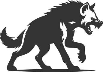 A hyena snarling at an unseen enemy, defensive stance vector animal silhouette