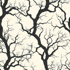 Seamless Spooky Tree Silhouettes Pattern for Halloween Wallpaper Design