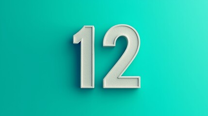 A three-dimensional representation of the number 12 against a vibrant teal background.
