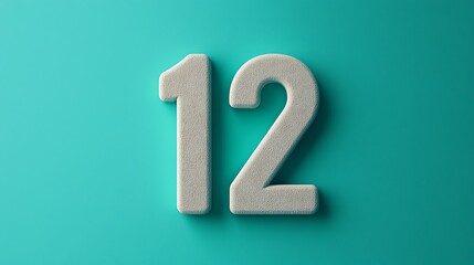 A textured number "12" is displayed on a teal background, creating a modern and minimalist aesthetic.