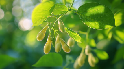 Obraz premium Soybean field thriving with green leaves, symbolizing sustainable agriculture and natural growth.