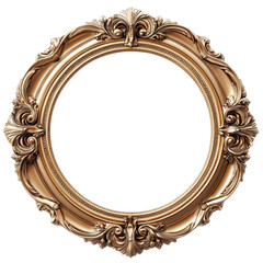 A decorative gold frame with intricate detailing, designed to showcase artwork or photographs, isolated on white background.