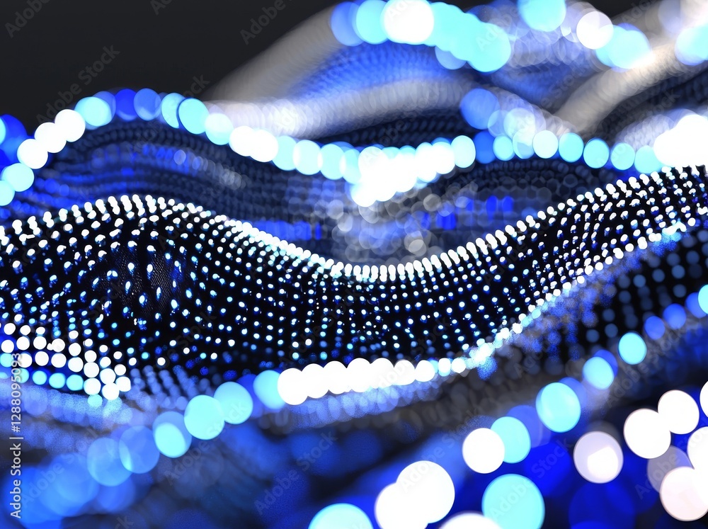 Poster the mesmerizing dotted pattern formed by blue neon lights creates an illusion of depth and conveys d