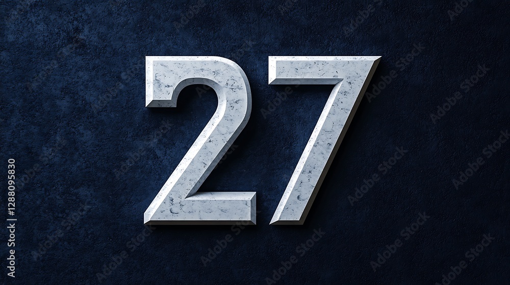 Poster a modern design showcasing the number 27 in a textured, three-dimensional style against a dark backg