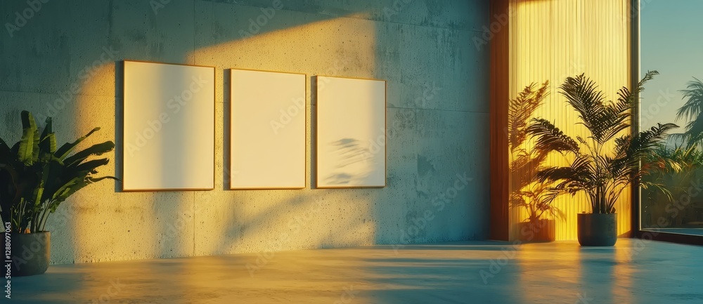 Poster three rectangular poster mockups in a vertical arrangement are displayed with subtle shadows on a li