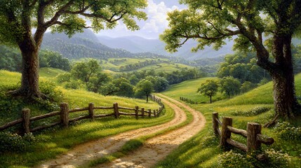 Serene Countryside Landscape with Winding Path