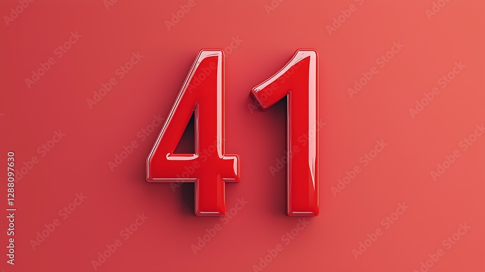 Poster a vibrant red background features the bold number 41 in a glossy, three-dimensional style, creating 