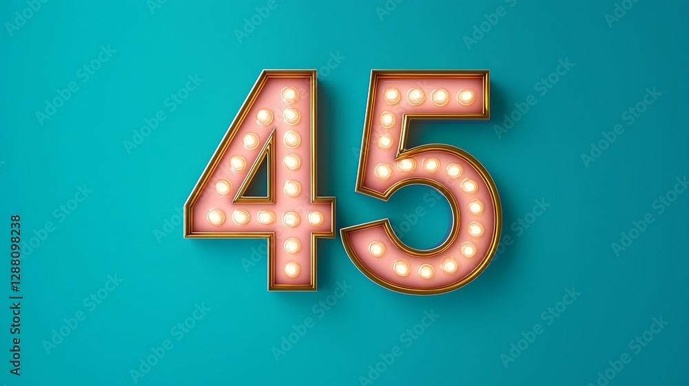 Poster a vibrant turquoise background highlights a large, illuminated number 