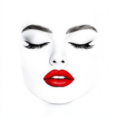 Obraz premium A beautiful woman's face is illustrated in a fashionable abstract watercolor style with vibrant makeup