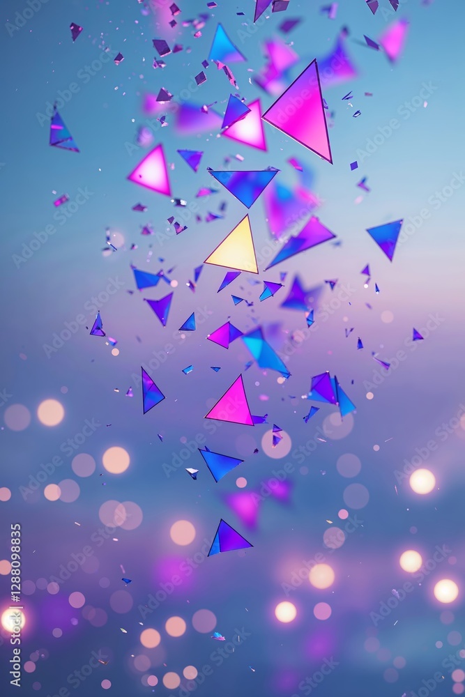 Poster colorful geometric shapes cascade in a mesmerizing abstract display against a gradient backdrop with