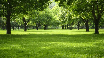 Obraz premium Lush Green Trees and Grassy Field in a Sunny Park