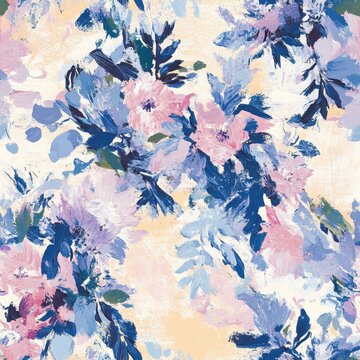 Seamless Floral Impressionist Wallpaper with Soft Pastel Colors and Texture